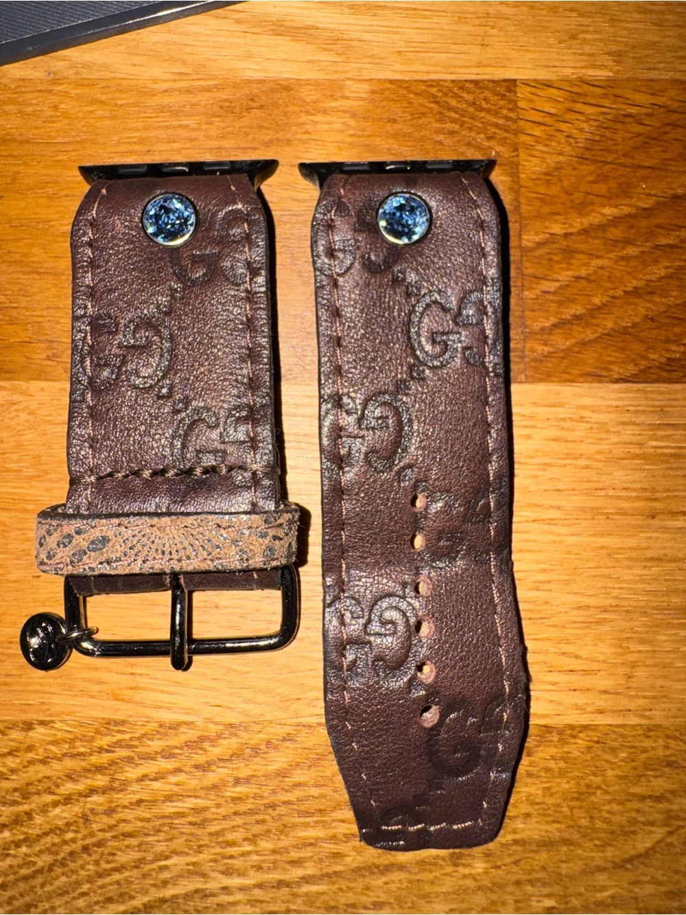 Brown GG Embossed Leather Watch Strap
